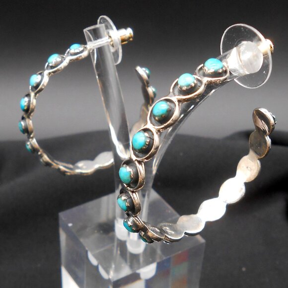 Santa Fe Style Turquoise Earrings in Sterling Silver 7.00 ctw - Picture 1 of 9